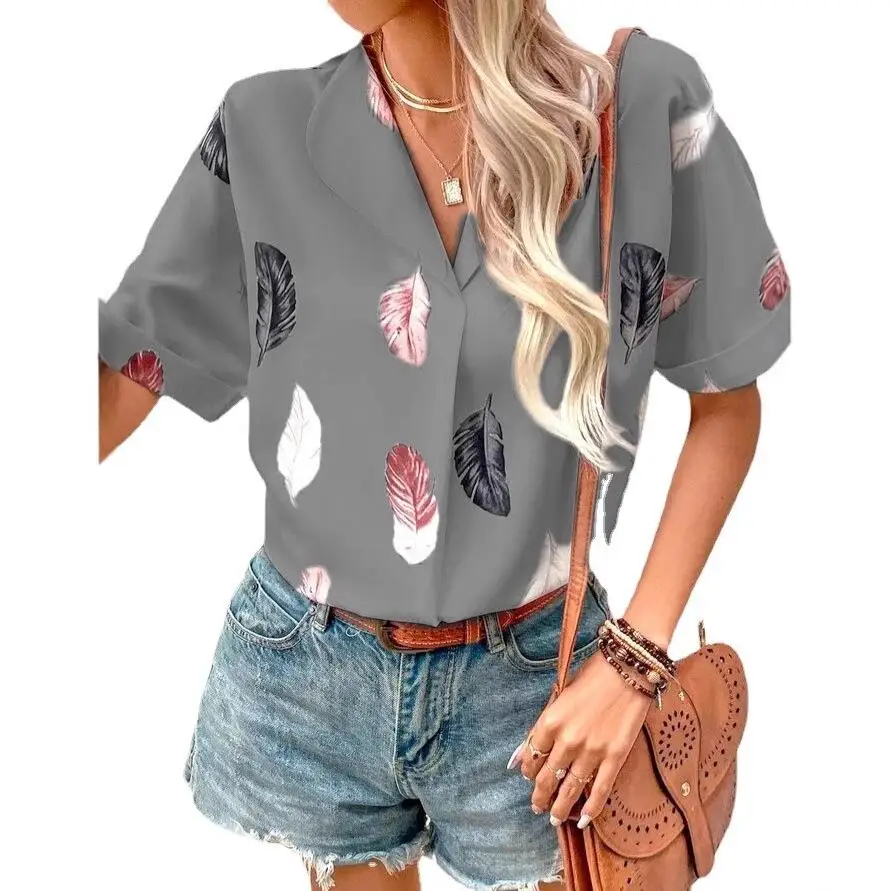 Ele Sle Damen-Kragen mit Federn, bedruckt, Irt, Sommersaison, Polyesterfaser, Five Sve, Länge, normal, dünn