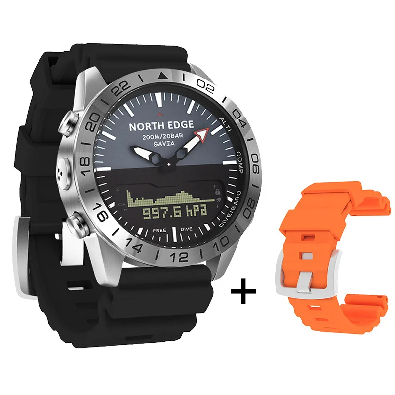 North Edge Gavia Men\'s Business Leisure Outdoor Sports Waterproof Steel Watch High Pressure Diving Watch Dual Display Watch