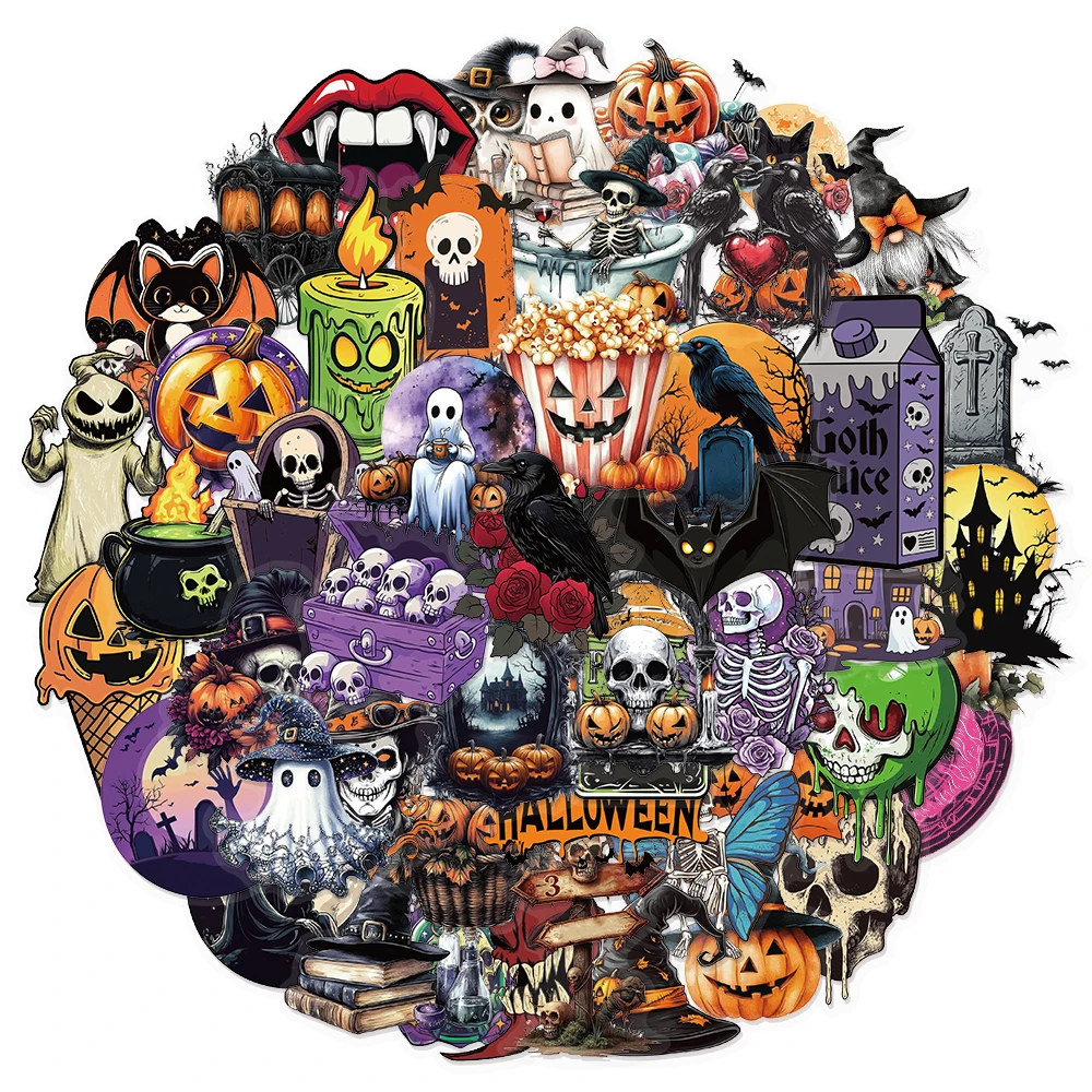 50PCS Halloween Horror Fun Dress Up Graffiti PET Stickers Luggage Notebook Water Cup Phone Case Waterproof Stickers