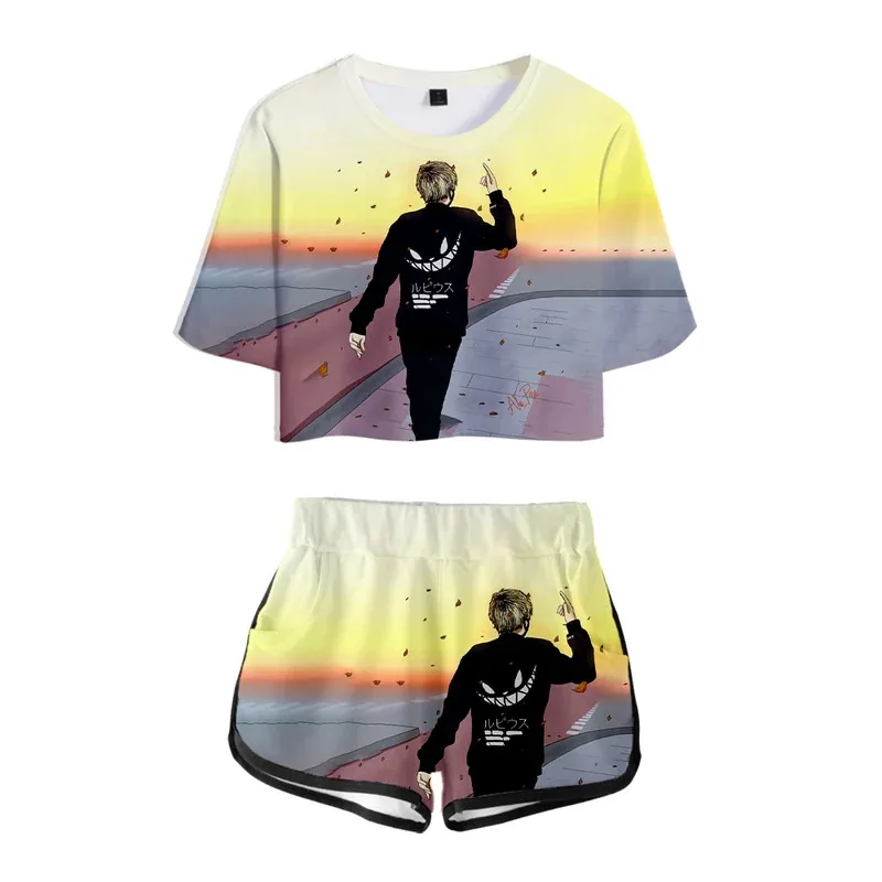 dd12Rubius Merch Conjunto de 2 trajes con estampado 3D para mujer, chándal corto, top y pantalones cortos de dos piezas, chándales para mujer
