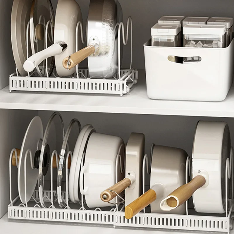 Telescopic Pot Cover Rack Countertop Punch-free Sitting Storage Rack Home Telescopic Kitchen Rack Multi-function