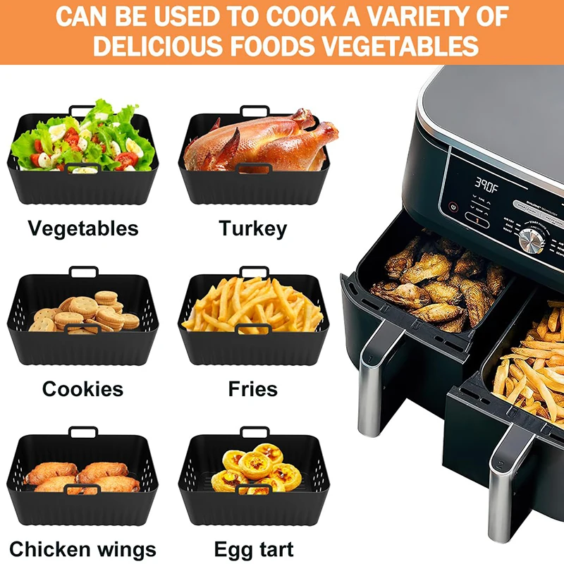 2PCS Silicone Air Fryer Basket Liners for Ninja Double Stack XL 9.5L Air Fryer Non-stick Silicone Oven Airfryer Baking Trays Pot