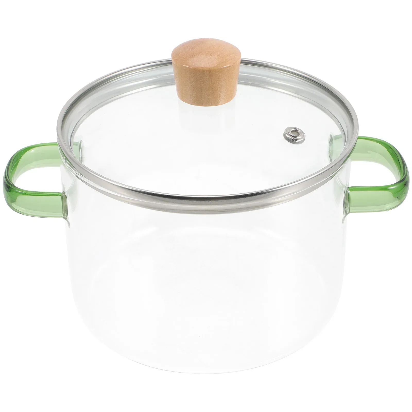 Premium Glass and Wood Stew Pot Double Handle Clear Soup Pot for Cooking Ramen Noodles Vegetables Pasta Heat Resistant Kitchen