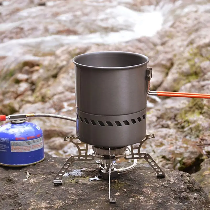 1500ml Camping Stoves Outdoor Hiking Cooking System With Stove Heat Exchanger Pot Bowl Portable Gas Burners