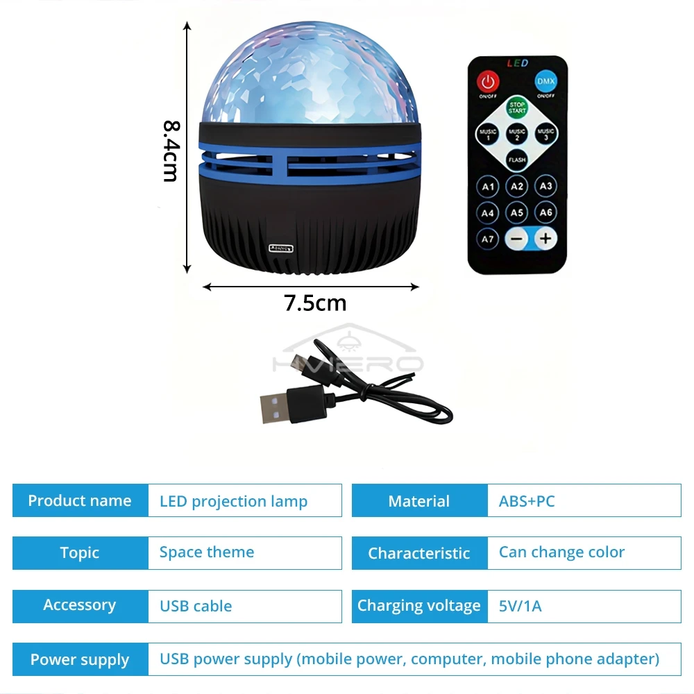 Mini Starry Sky Projection Lamp LED 7 Color Patterns Remote Control Multifunctional Polar Night Light Party Bedroom Atmosphere