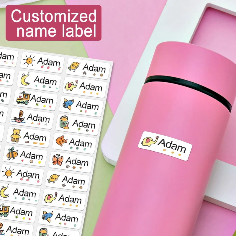 

Настраиваемые именные бирки с матовой отделкой для бутылок с водой и детских канцелярских товаров — водонепроницаемые наклейки с нетоксичным клеем