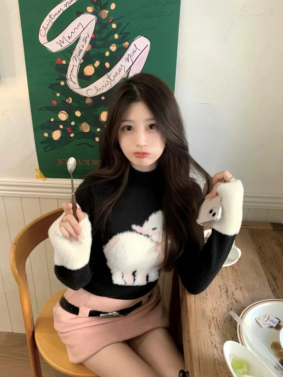 

Свитера Джемперы Пуловеры Женские New You Трикотажная вязаная вязка в стиле панк Расслабленная водолазка в стиле вестерн Художественная флисовая вязка