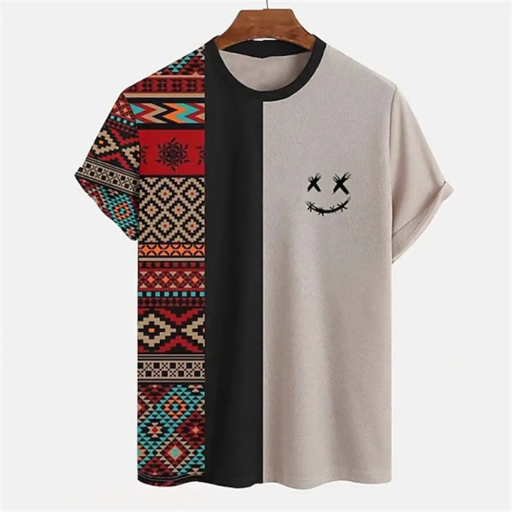 Vintage Men\'s T-Shirts Summer Tops Men\'s Indian Graphic Ethnic Clothing O-Neck Oversized Apparel 2023 Man Tees Casual Shirts New