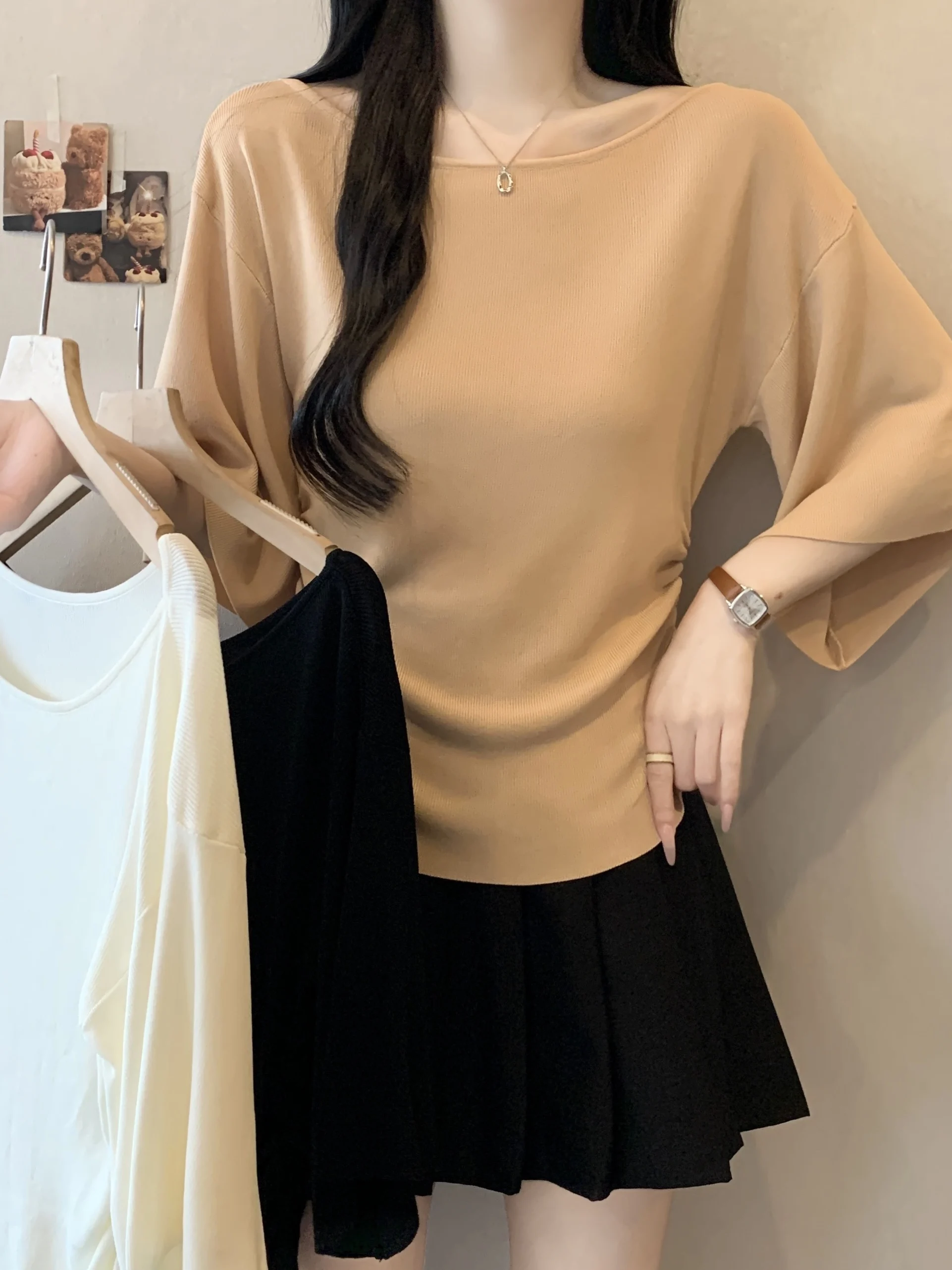 

plus Size Women's Slim Fit T-Shirt Summer New Korean Style Bell Sleeve Casual Top for Young Ladies And Girls Breathable Skin-...