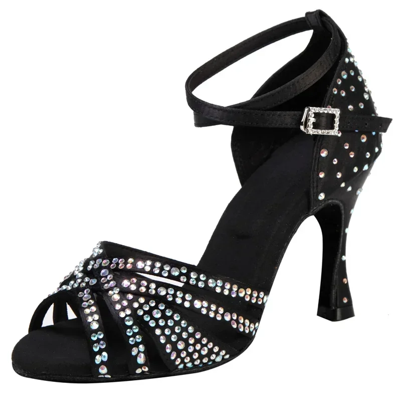 Lateinische Tanzschuhe für erwachsene Frauen mit weicher Sohle und Diamantbesatz, professionelle Tanzschuhe für den Innenbereich, mittlerer Absatz. – Detail 8