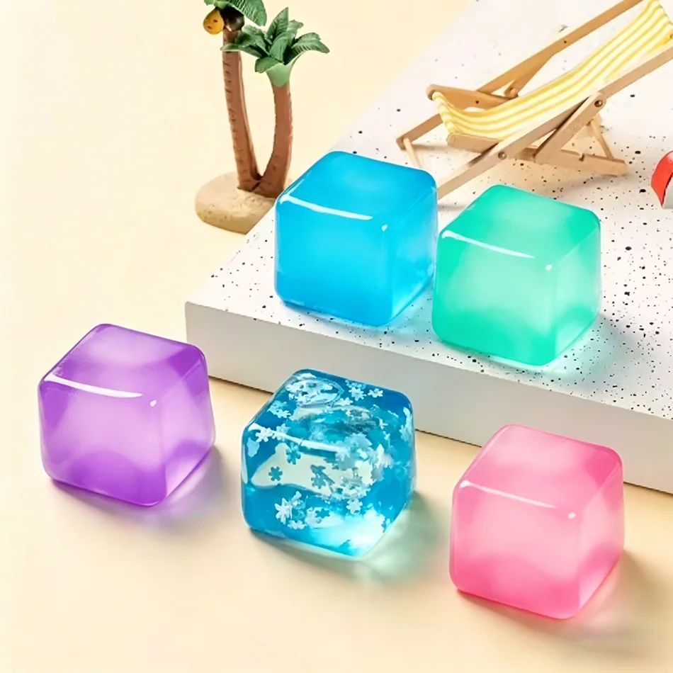 Squeeze Toys High Density Gel Ice Cube Toy Square Decompression Vent Squishy Stress Ball Squeeze Toy Stress Relief Sensory Toy