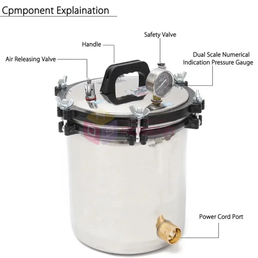 220V 18L Stainless Steam Autoclave Sterilizer Medical Steam Sterilizer Stainless Steel Dual Heating Disinfect Equipment for Lab