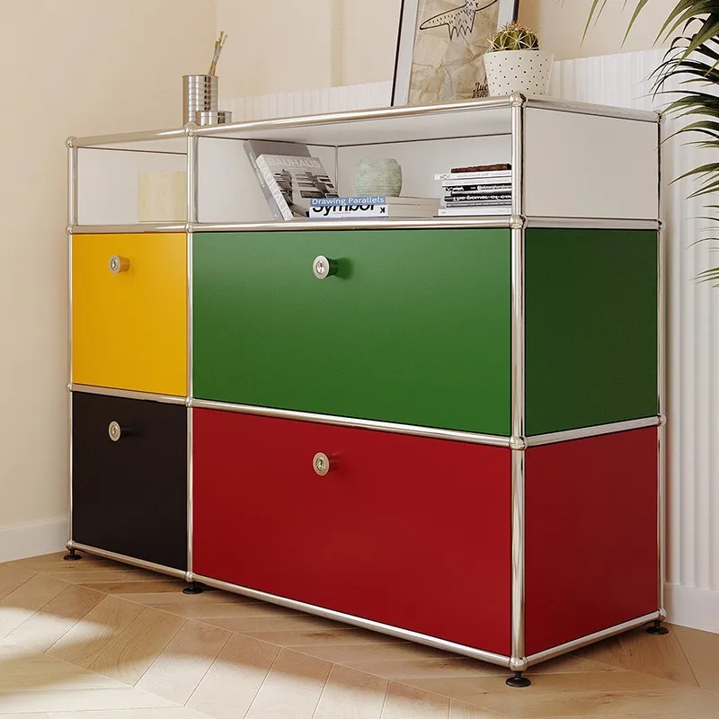 

Medieval stainless steel chest side cabinet, simple modern TV cabinet module cabinet, living room cream style short