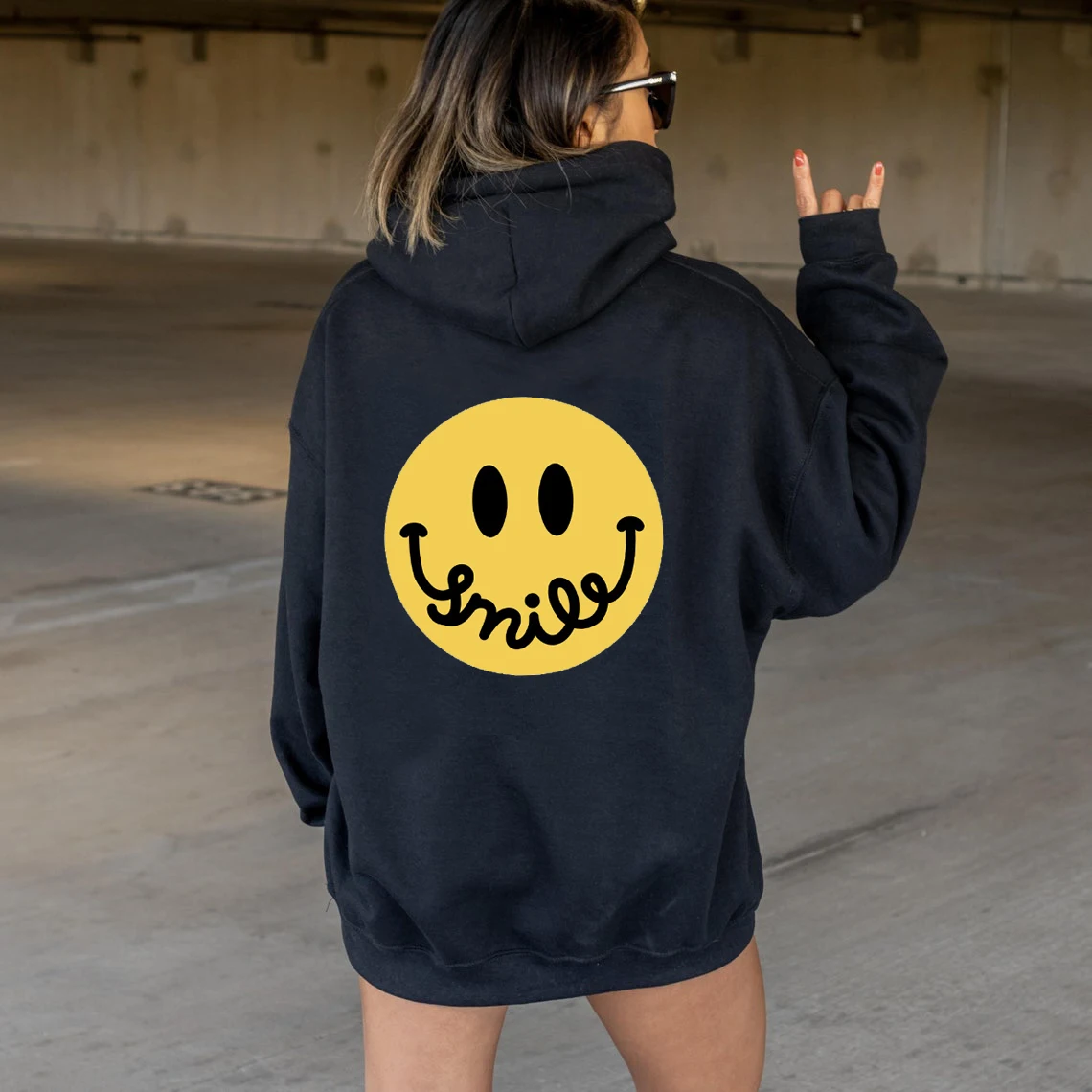 Colored SMILE smiley face Hoodie Women Hoody Sweatshirts Pullovers Fashion graphic pure cotton Streetwear top jumper fit hoodies