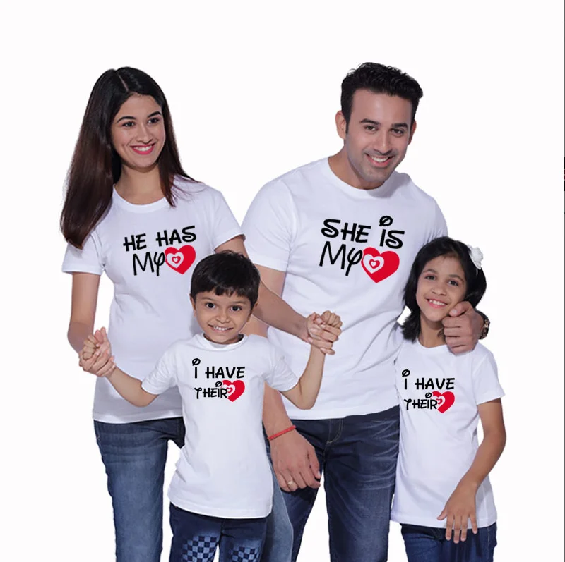 She Is My Heart, He Has My Heart, I Have Their,  Family T Shirt Family Matching Outfits Mom and Dad and Children T-shirt