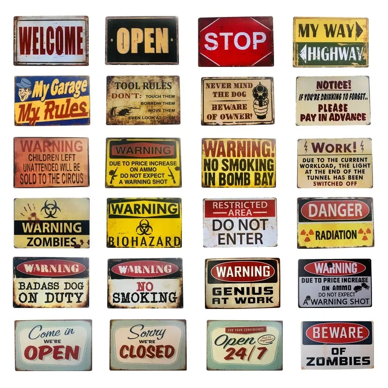 

Warning Zombie Genius Tin Metal Signs Plaque Bar Vintage Garage Wall Decor Art Poster Plaque Bar Pub Club Home Decor