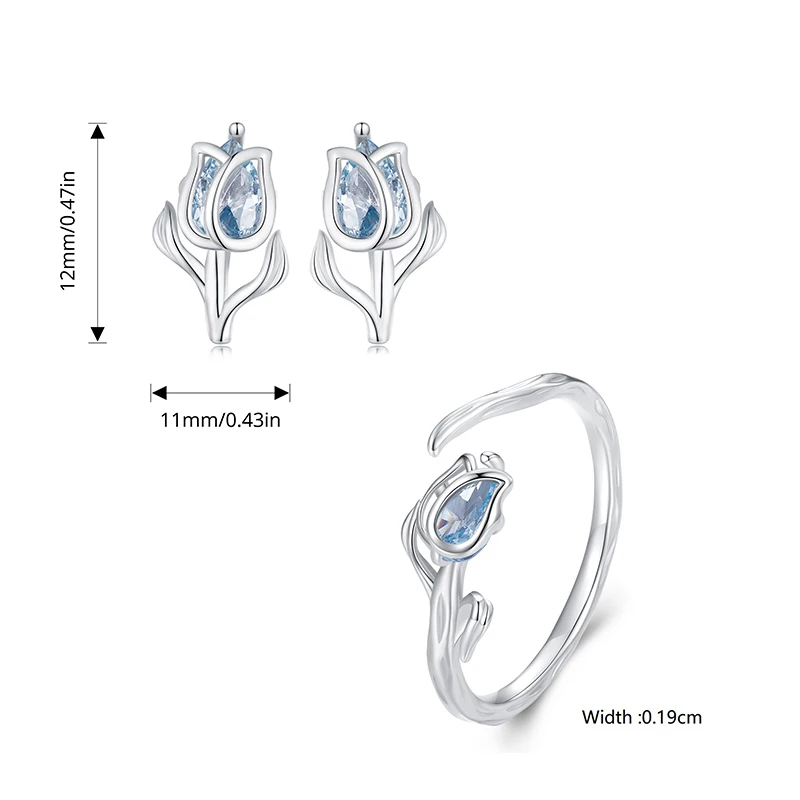 WOSTU 925 Sterling Silver Tulip Earrings Opening Ring Set
