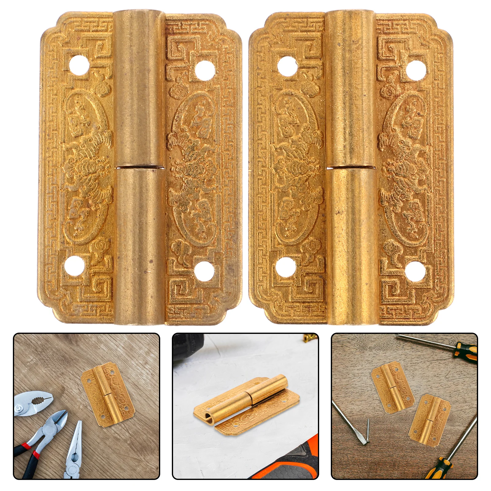

2Pcs Hinges for Jewelry Box Vintage Brass Cabinet Door Hinges Decorative Box Lid Hinge Chest Hardware Small H-Shaped Fittings