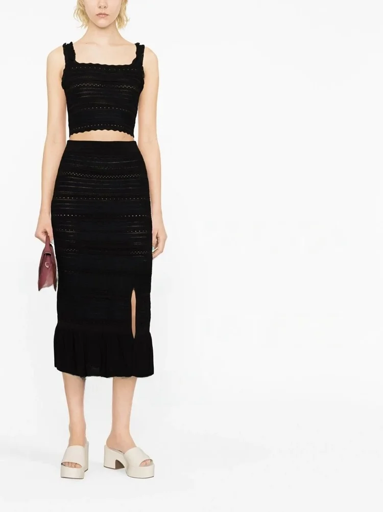 

Модная вязаная юбка MaSandeS с оборками, высокая талия, силуэт А-силуэт, однотонная, для офиса, летняя новинка