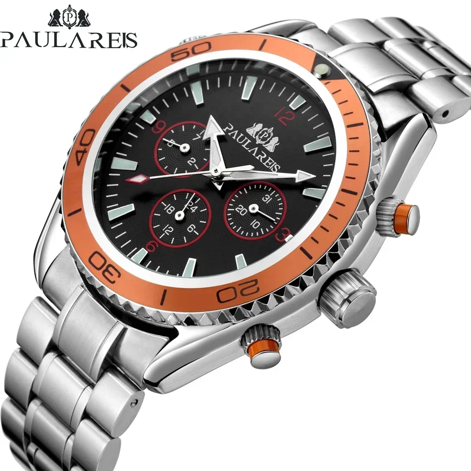 Automatic Watch for Men Mechanical Stainless Steel Strap Orange Blue Black Dial Bezel Classic Reloj Hombre Baratos