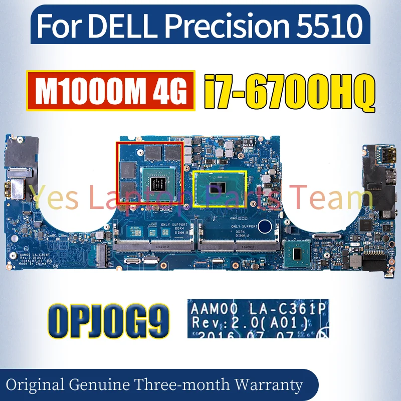 LA-C361P For DELL Precision 5510 Laptop Mainboard CN-0PJ0G9 PJ0G9 SR2FQ i7-6700HQ M1000M 4G N16P-Q1-A2 Notebook Motherboard