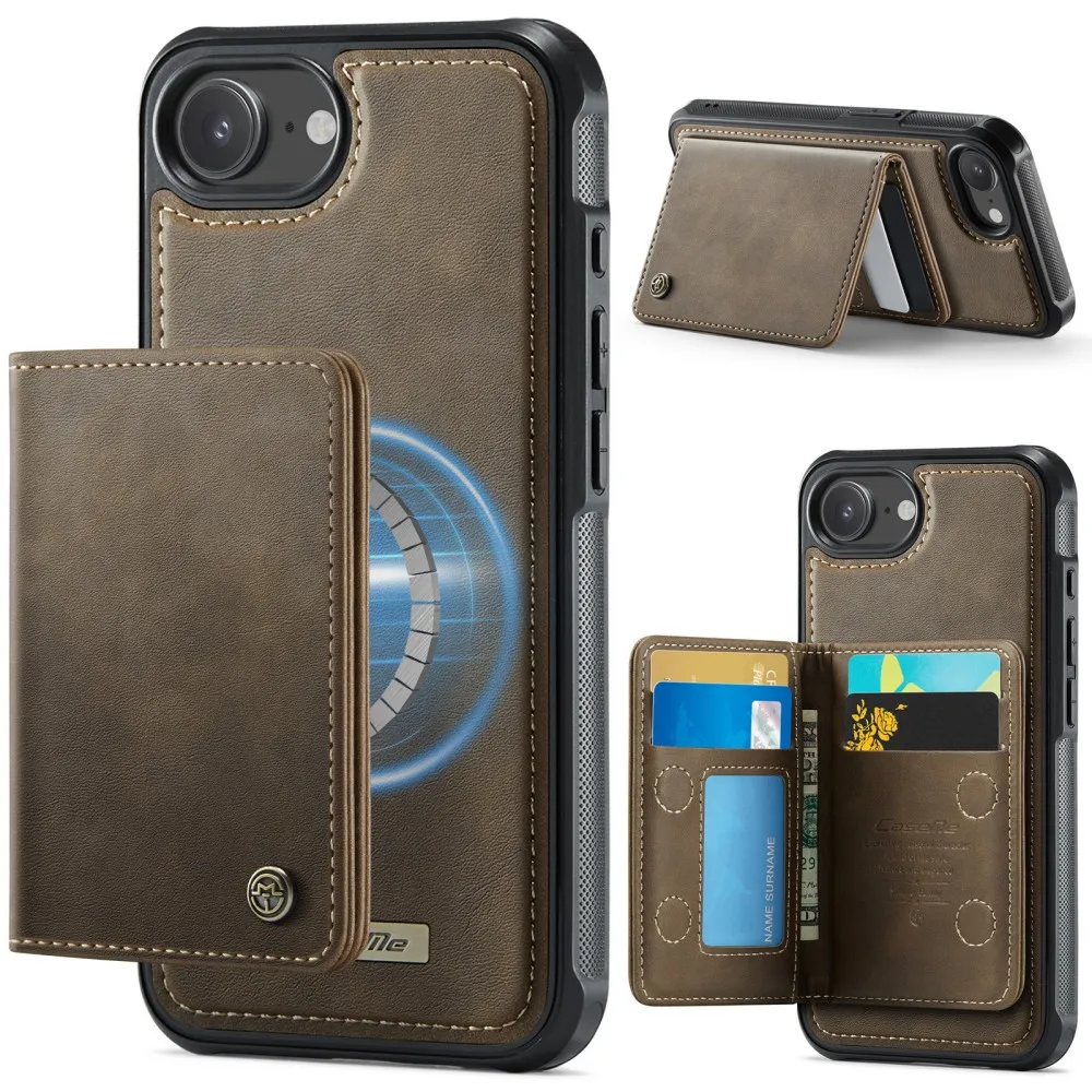 

Caseme Luxury Phone Case For iphone 16e 16 E Magnetic Wireless Charger Leather Split Type Wallet Card Case Back Cover