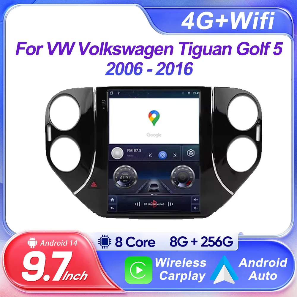 9.7 inch Android 13 For VW Volkswagen Tiguan Golf 5 2006 - 2016 Car Radio Multimedia Player Carplay Head Unit 2 Din Wifi 4G