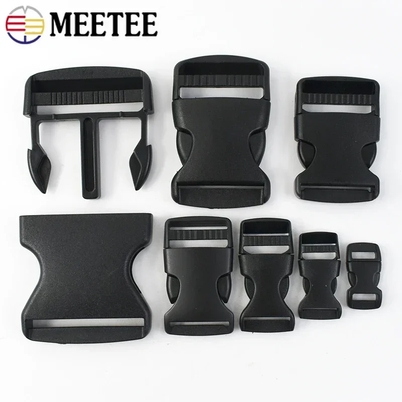 5Set Meetee 20-50mm Nylon Webbing and Black Plastic Release Buckles Bag Strap Adjust Clasp Ribbon Tape DIY Sewing Accessories