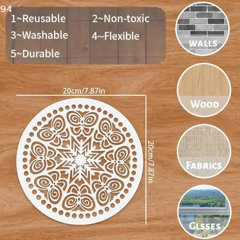 4PCS Mandala Stencils 7.9x7.9inch Round DIY Painting Templates For Wall Wood Fabric DecorNF stationery