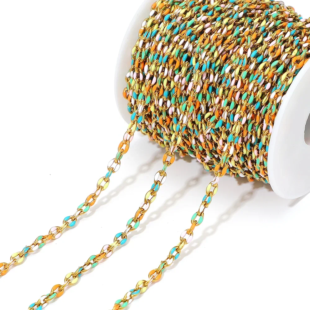 1 Meter Edelstahl, bunte Emaille, ovale Rolo-Kabelketten für die Herstellung von Schmuck, Halsketten, Ohrringen und Armbändern. – Detail 2