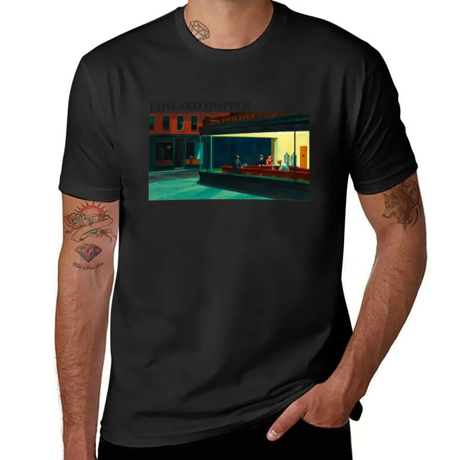 Edward Hopper Nighthawks T-Shirt kawaii clothes sports fans sublime black t shirts for men