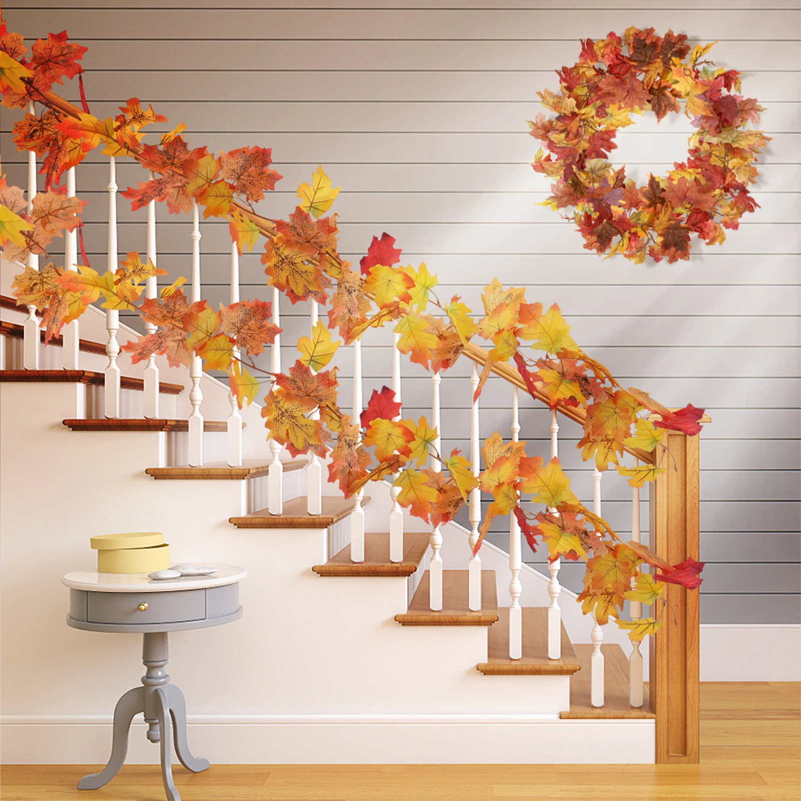 

1Pcs Artificial Maple Leaf Autumn Hanging Wreath Vine Simulation Garland Halloween Decoration for Home Hotel Restaurant Wall