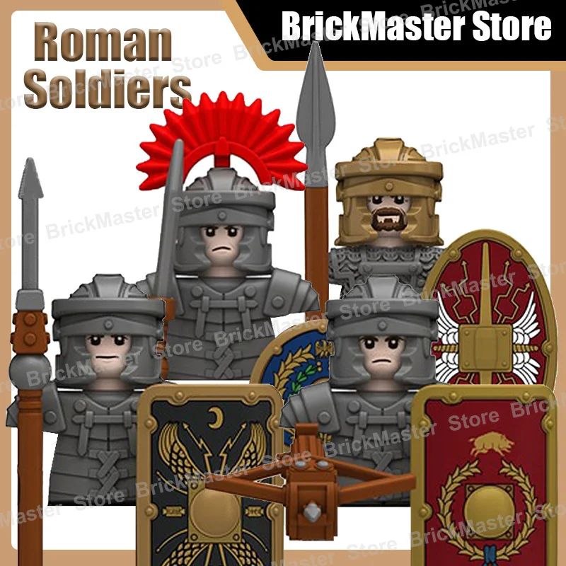 Средневековые военные солдаты римской войны, фигурка оружия, строительные блоки, замок, рыцарь, щит, доспехи, шлем, воин, кирпичи, игрушки, подарки
