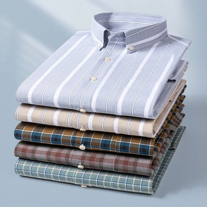 

100 Cotton Long Sleeve Shirt for Men Casual Single Pocket Striped Casual Shirt Men Long Sleeve Slim Fit Male Social Formal Shirt