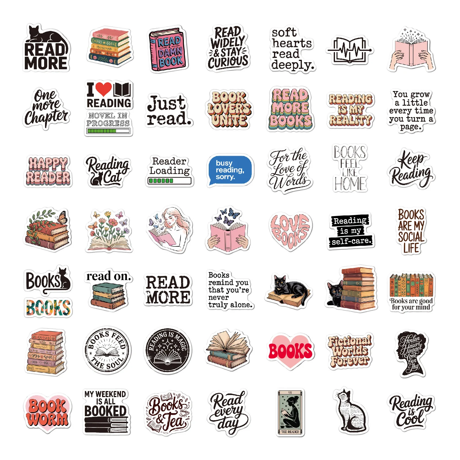 Book Lover Reading Stickers Mini Waterproof Self Adhesive for Laptop Water Bottle Notebook Journal Decor
