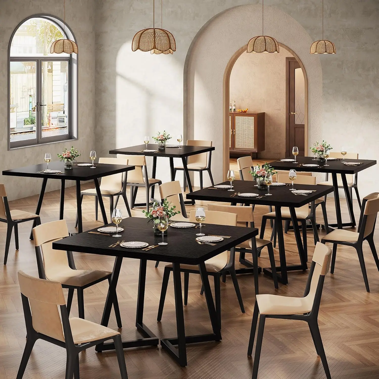 Square Commercial Dining Table Set of 6, 31.5