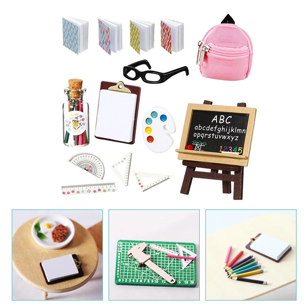 

1 set 1 Set Of Simulation Learning Kit Miniature School Bag Fake Learning Tools For Kids Mini House Accessory Supply