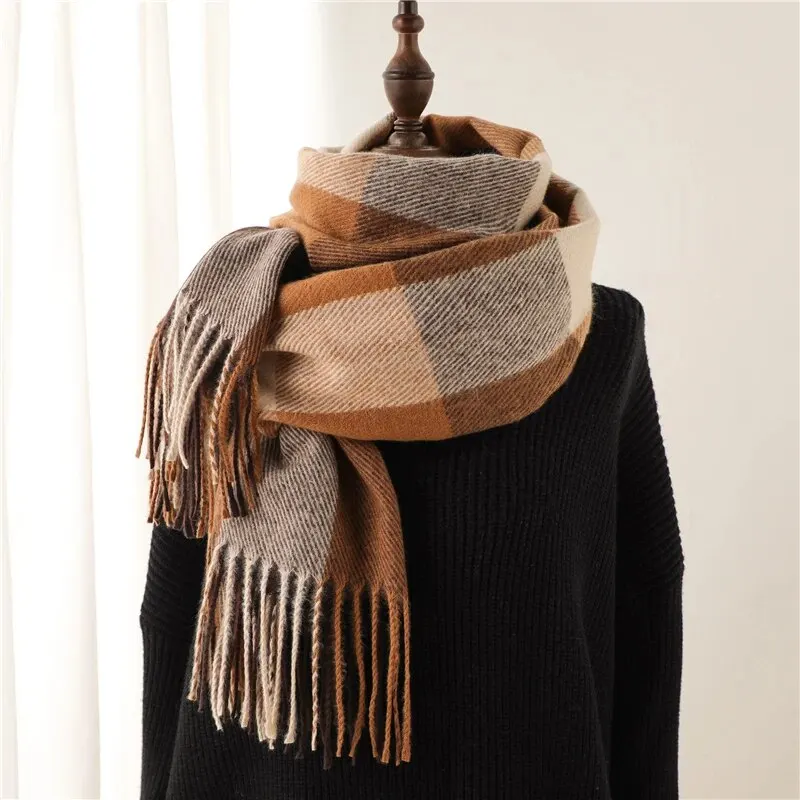 Winter Plaid Cashmere Blanket Scarf Fashion Design Thick Warm Pashmina Travel Shawl Wraps With Tassel Poncho Stoles Echarpe