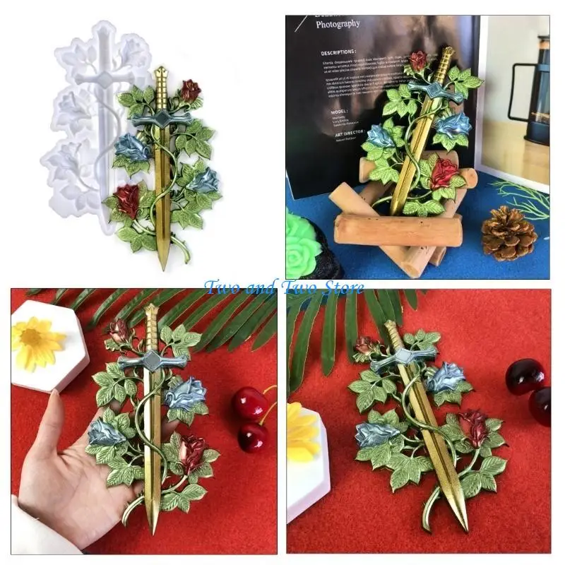 

HX6F Epoxy Resin Mold Rose Vine Swords Molds Versatile Silicone Mould Handcrafted Home Ornament Mould for DIY Enthusiasts