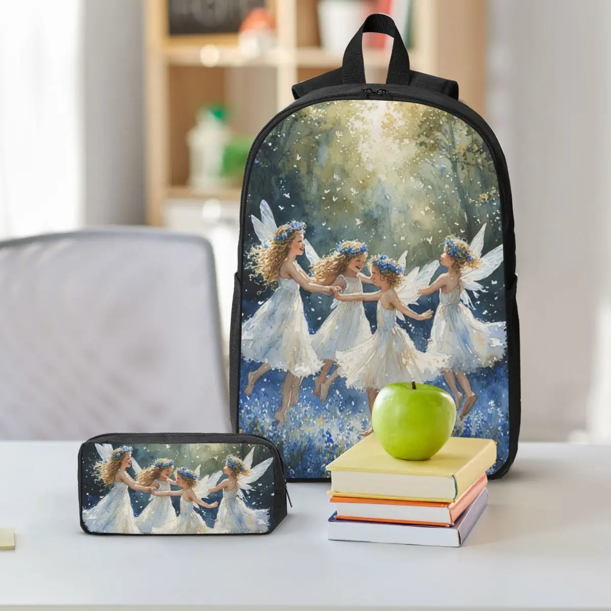 Flower Fairies Dancing Backpack Student BookBag School Bag Shoulder Bags 3ps Insulated Lunch Bag Pencil Case