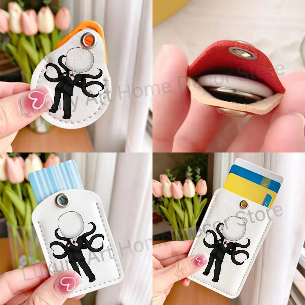 C-Creepypasta S-Slender Man Cartoon Game Anime Leather Card Holder Can Store Access Control ID Card Subway Air Tag Case