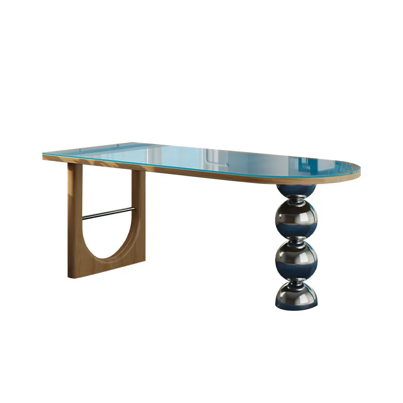 Medieval solid wood dining table color matching household Memphis small apartment dining table simple light luxury rectangular
