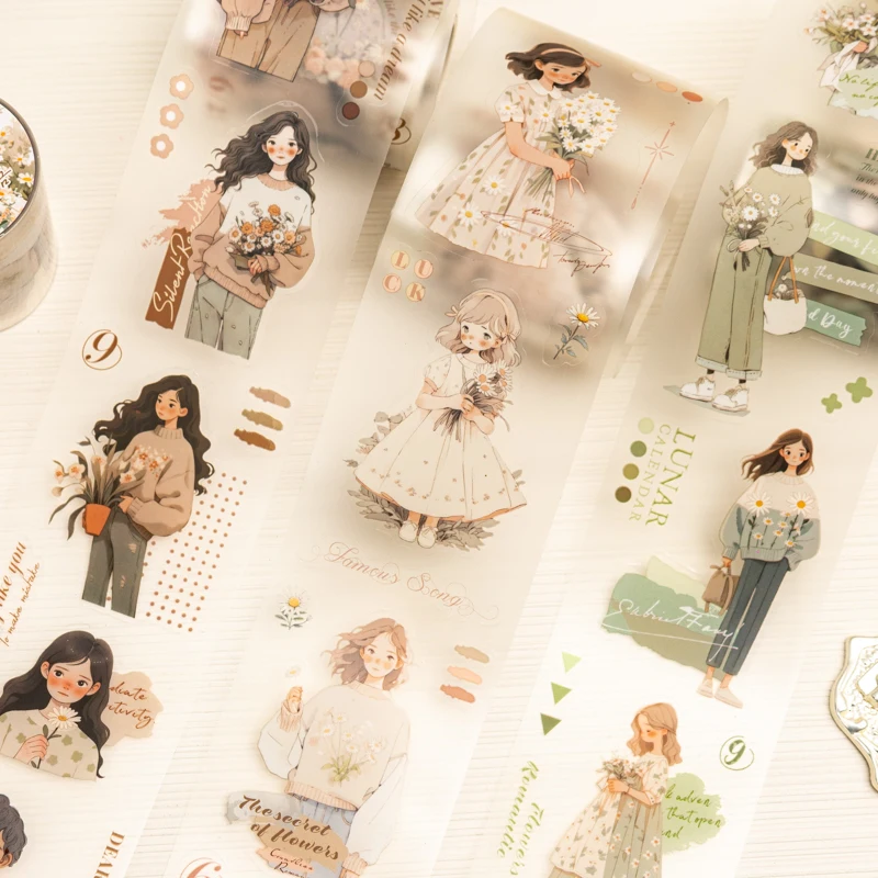 

55mm*2m Vintage PET Garden Girl Tape Decorative Stick Labels Diary Album Scrapbooking Material Handmade Junk Journal Supplies