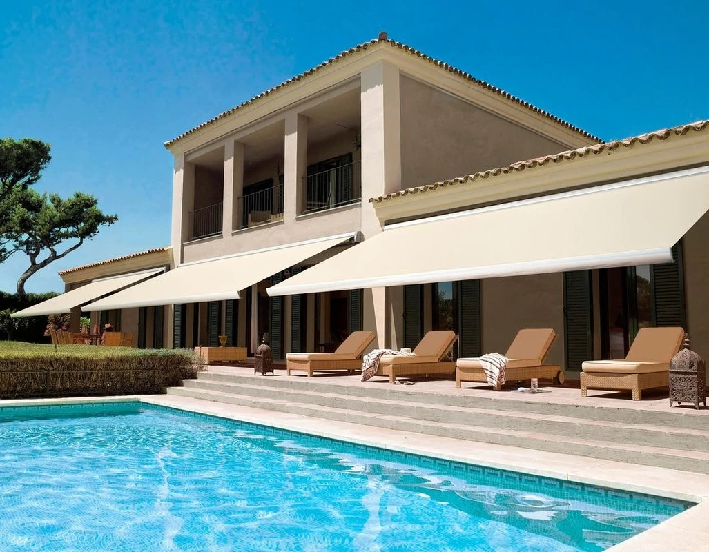 Modern Lightweight Folding Awning Motorized Easy Installation Weatherproof Sun Shade Canopy for Swimming Pool Balcony and Patio