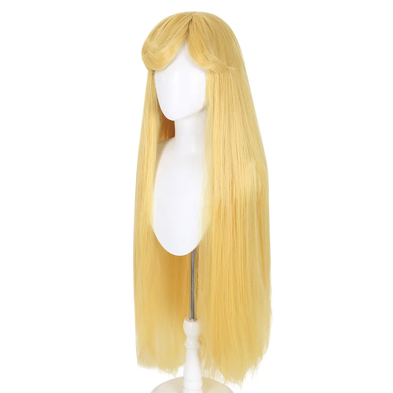 Peruka do cosplayu Star Butterfly z realistyczną skórą głowy, długa, prosta, żółta peruka do cosplayu