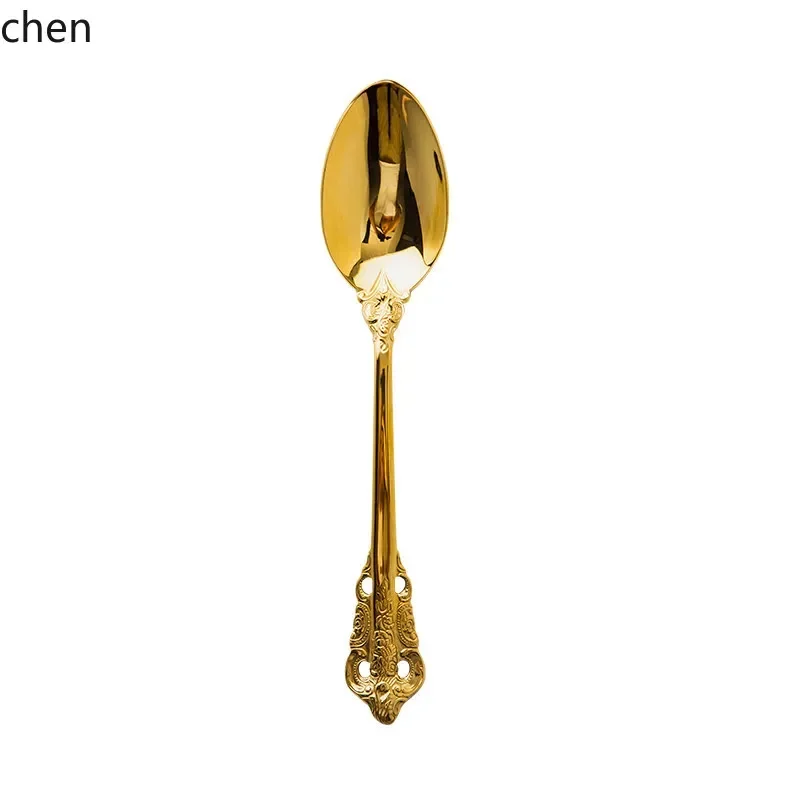 

gold stainless steel steak western cutlery knife fork spoon three-piece set - light luxury solid color