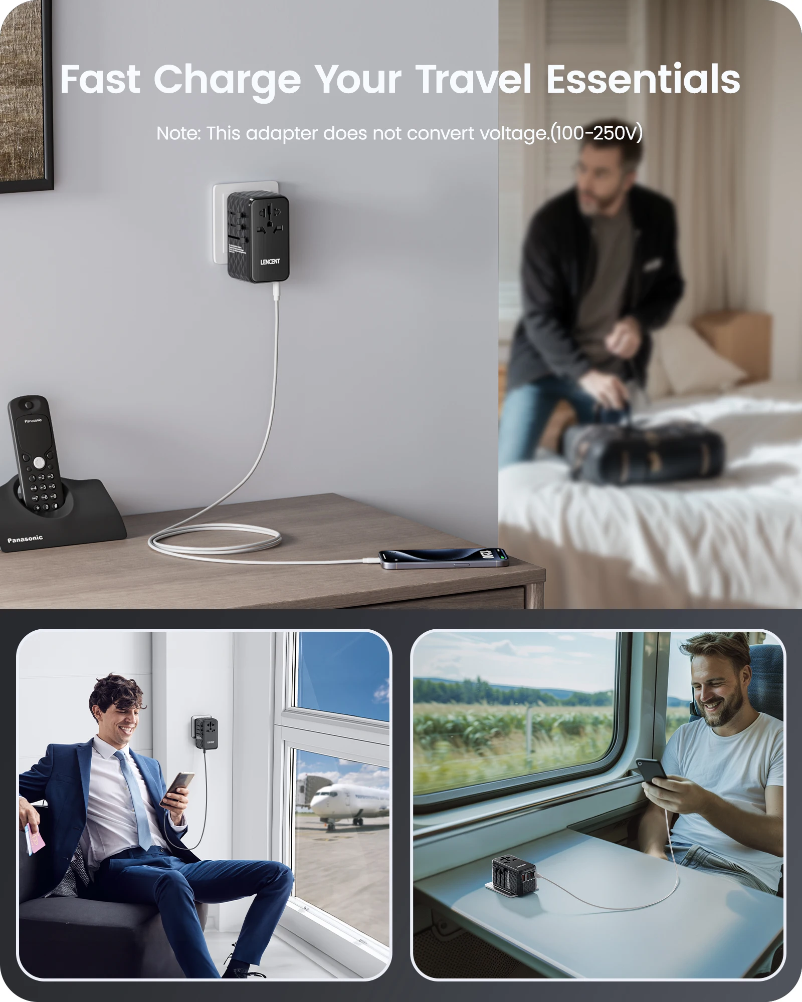Sencent 120W/100W/65W GaN adattatore da viaggio universale con 1 USB-A + 3 caricabatterie rapido Type-C PD3.0 spina EU/UK/USA/AUS per i viaggi