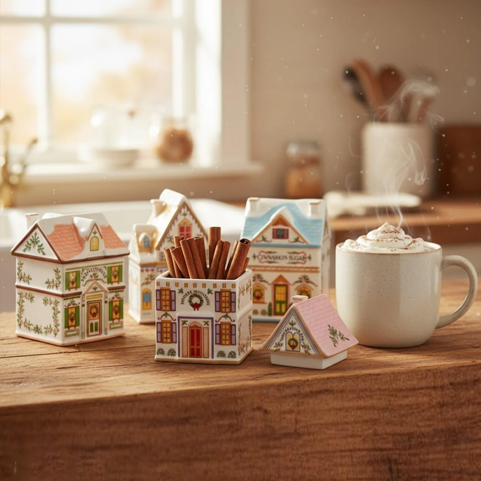 Holiday Candle Set - 6-teiliges Mini-Dorf-Gewürzhaus-Set für den Schreibtisch, Dekorationshaus,
