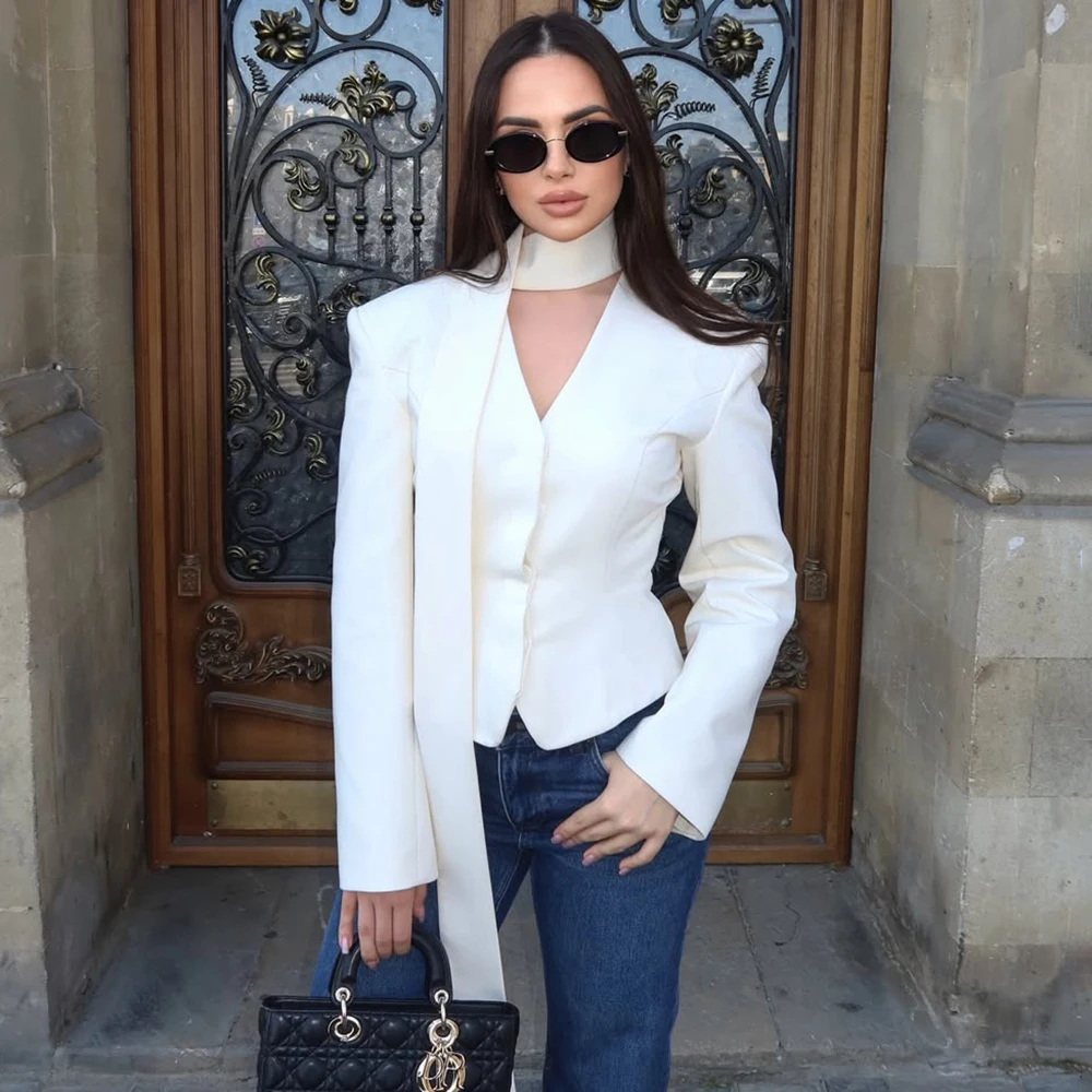 

Tuularose Stripe Tailored Coat For Women Lace Up V Neck Long Sleeves Coat Female Fashion Elegant High-End Formal Tailored Coat