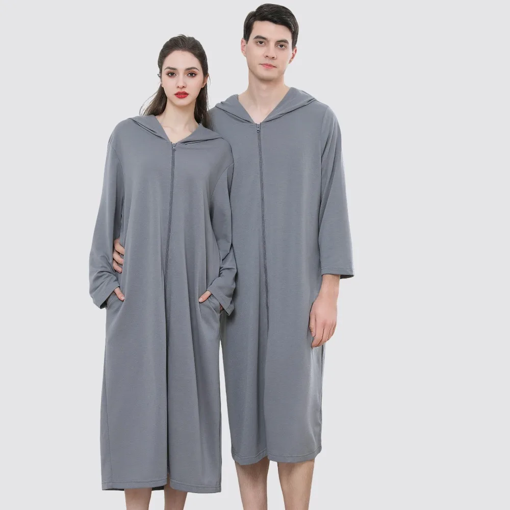 BedtimeHome Relaxation Comfortable Couples' Zipper Hooded Bath Robe Thin Fabric Pajama Attribute Perfect for Morning